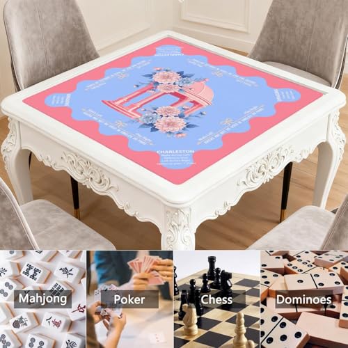 Elegant Mahjong Mat with Rules, 31.5*31.5in Anti Slip American Mahjong Mat for Table, Noise Reduction, Neoprene Mah jongg Mats with Carrying Bag & 3 Dices, Mahjong Set Gift, Board Tile Games Mats - color: Floral10