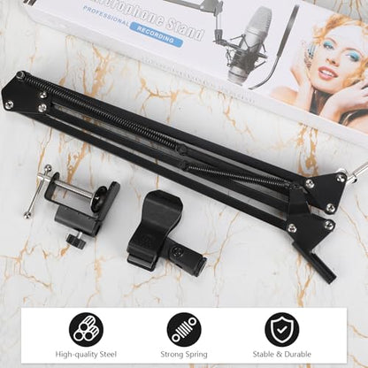 Leinuosen 2 Pcs Boom Mic Arm Desk Microphone Stand with 3/8" Screw Mount Clamp Storable Microphone Stand Adapter Mic Holder for Light Mics Podcast Gaming Recording
