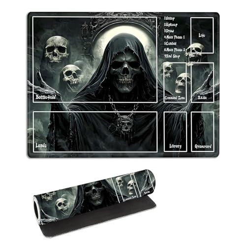 for MTG Playmat with Zones Storage Bag, for TCG Playmat and Playing Card Mat for Magic Board Games, Ghostly Faces Non-Slip Stitched Edges Game Mat, Rollable Foldable Card Play mats - color: Ghostly Faces, size: With Zone 17.32''x13.78''