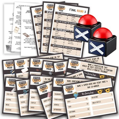 Office Friendly Feud Quiz, Family Feud Quiz, Office Party Games, Team Building Games, Feud Trivia Quiz (with 2 Buzzers) - color: Cards With 2 Buzzers