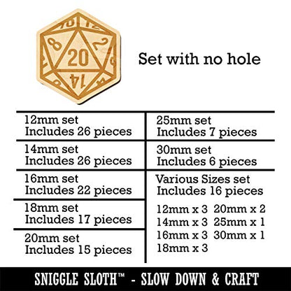 D20 20 Sided Gaming Gamer Dice Critical Role Mini Wood Shape Charms Jewelry DIY Craft - 20mm (15pcs) - No Hole - color: No Hole, size: 20mm (15pcs)