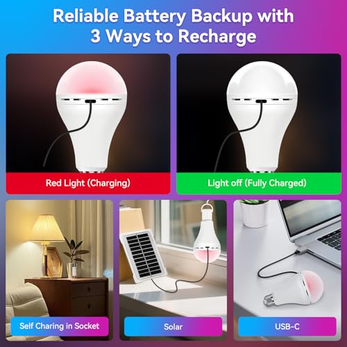 Neporal MagixPro RGB Remote Rechargeable Light Bulbs, Dual Recharge (USB & Socket Charging), Color Changing Dimmable LED Bulb, No Outlet Needed, Touch + Remote Control, Non Electric Lighting, 2 Pack - color: Rgb