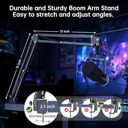 XLR USB Dynamic Microphone for Vocal Recording, Gaming, with Headphone Jack, Volume Control, Mute Button. Cardioid Microphone for Sound Cards, Mixers, PC, MAC (Microphone with Boom Arm Stand) - size: Microphone with Boom Arm Stand