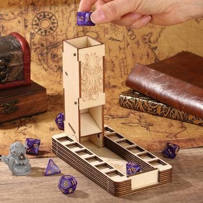 D20 Magic Hand Dice Tower with Tray, Wooden Foldable D&D Dice Rolling Tray, Portable Tabletop Game Accessories for RPG Gamer, Fantasy Board Game Storage Box, DND Gifts (Dices Not Included)
