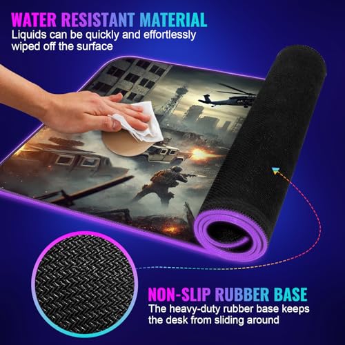 RGB Gaming Mouse Pad Large Extended Desk Mat 35.4x15.7in XXL XXXL Mousepad LED Light Up Keyboard Mat PC Gamer Desk Pad Gaming Accessories Extra Big Mouse Mats Full Desk - Urban Warfare - color: Urban Warfare