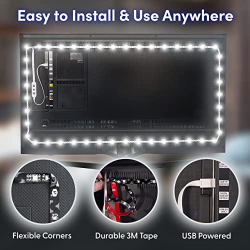 Luminoodle Bias Lighting, Backlight Kit for Monitors up to 24" - USB LED Light Strip - Computer Monitor Backlight - True White Adhesive Strip - White - Small (<24" TV) - size: White: Small (<24 in TV)