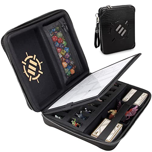 ENHANCE RPG Organizer Case - DnD Binder with Built-in Character Sheet Holder and Erasable Scribe Panel, Dice Rolling Area, Removable Pen Pouch, Miniature Foam Tray, Wrist Strap - color: Dragon Black