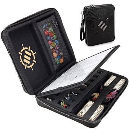 ENHANCE RPG Organizer Case - DnD Binder with Built-in Character Sheet Holder and Erasable Scribe Panel, Dice Rolling Area, Removable Pen Pouch, Miniature Foam Tray, Wrist Strap - color: Dragon Black