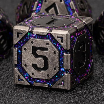 Metal D&D Dice Set, Polyhedral Metallic Dice with Cracks for Dungeons and Dragons RPG TTRPG DND 7-Die Set with Gift Case - color: Ancient Nickel Purple
