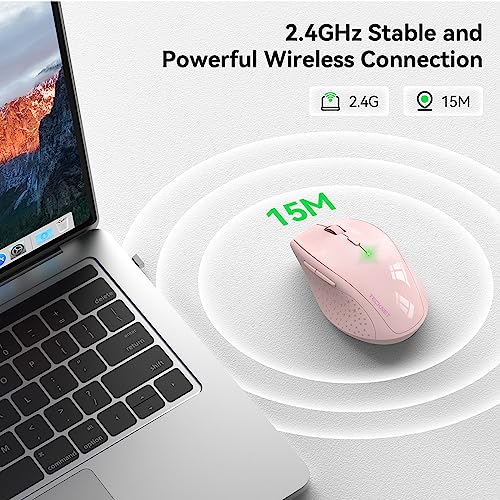 TECKNET 2.4G Wireless Mouse, 4800 DPI Ergonomic Computer Mouse, USB, Pink | Mouse for Laptop with USB Receiver, 6 Adjustable DPI, Quiet Click, 30-Month Battery, 6 Button, Portable for PC Chromebook Mac - color: Pink