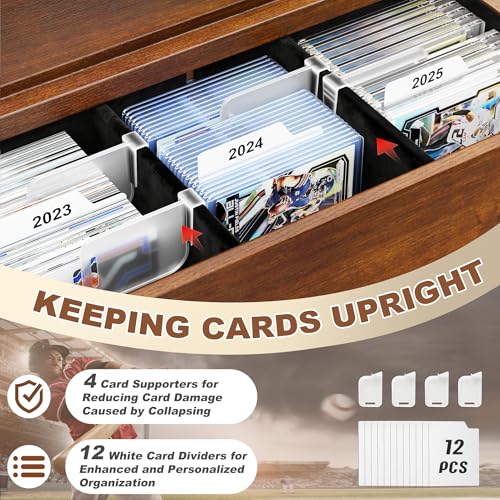 Emfogo Trading Card Display, 3-Tier Card Display Case with Custom Drawer, Wood Graded Card Display with Supporters and Dividers, Sports Card Display Case for Collection (Walnut) - color: Walnut