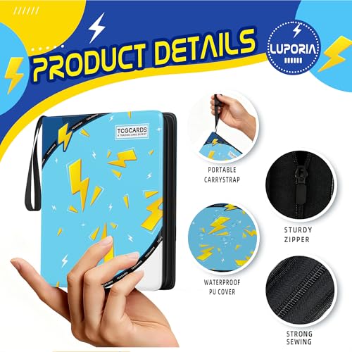 Trading Card Binder 9 Pocket,900 Pocket Card Collection Binder with 50 Removable Sleeves,PU Waterproof Top Card Book,3-Ring Zipper Collectible Trading Card Album for MTG/TCG/Card Holder Gift(Blue) - color: Blue, size: Large
