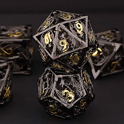 KERWELLSI Hollow DND Dice Set D&D with Gifts Box, 7pcs Polyhedral Metal D and D Dice for Role Playing Game, Dungeon Dragon Dice D20 D12 D10 D8 D6 D4 (Black) - color: Black
