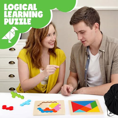 Yunsailing 3 Pack Large Wooden Blocks Puzzles Hexagon Tangram Puzzle Wooden Russian Brain Puzzles for Adult Challenge Teasers Geometric Jigsaw Logic Iq STEM Educational Gift Graduation(Geometry) - style: Geometry
