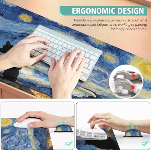 Mouse Pad Set Large Desk,Keyboard Mouse Pad Anime Mousepad with Non-Slip Base and Stitched Edge Mouse Mat Desk Pad 35.4 x 15.7 Mouse Pads for Desk Home Office (Sky Cat) - color: Sky Cat