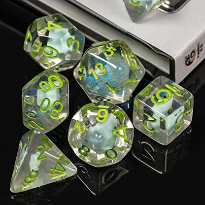 Cusdie 7-Die Dice DND, Polyhedral Dice Set Filled with Animal, for Role Playing Game D&D Dice (Dinosaur) - color: Dinosaur