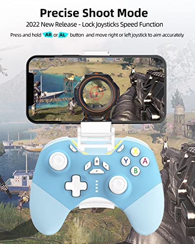 iPhone Controller with Phone Clip, Hall Effect Joystick Wireless Bluetooth Gaming Controller for Android/iPhone/Apple Arcade MFi Games/PC/Switch/Steam with Macro/Lock Joystick Speed/6-Axis/Motor/Turbo - color: Blue