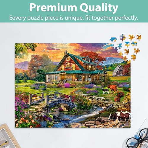 Jigsaw Puzzles for Adults 500 Pieces, Country Life Puzzle Interlock Perfectly Letter on Back No Dust, Challenging Puzzle Home Decor Birthday Party Gift Toy for Men Women Olders Seniors (21 x 15 in) - style: Country Puzzle