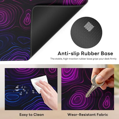 Large Gaming Mouse Pad, XL Desk Protector, Non-Slip Base | 31.5x15.7 in Extended Desk Mat with Stitched Edges for Keyboard, Work, Game, Office, Home PC and Laptop - color: Neon Contours
