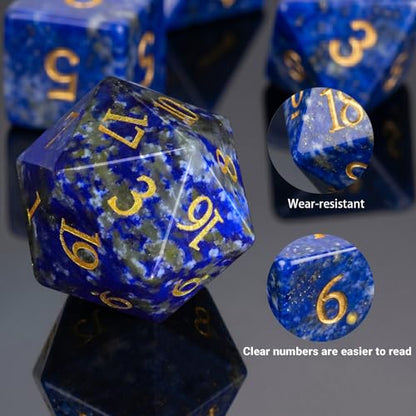 Frosted Shattered Resin DND Dice Set, 7 Piece Polyhedral for Dungeons and Dragons, ICY Cracked Design, RPG Tabletop Games (Lapis Lazuli-Gold) - color: Lapis Lazuli-gold