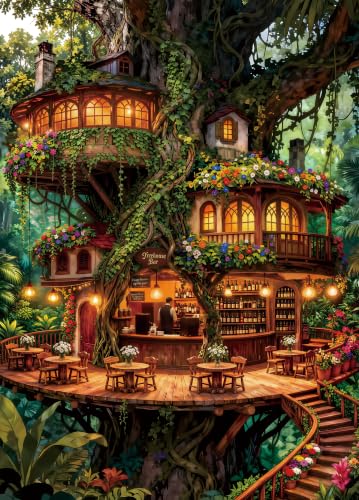 1000 Piece Puzzle for Adults, Magical Forest Fantasy Jigsaw Puzzle | Treehouse Cafe Jigsaw Puzzle, Whimsical Fantasy Wall Decor & Nature Lover Gift, 19.7" x 27.56" - color: Treehouse
