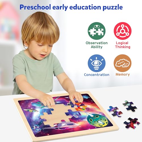 SYNARRY Large Space Planets Solar System Wooden Puzzles for Kids Gift Box(12.2 * 9.4 in), Puzzles for Toddlers 3-5, Puzzles for Kids Ages 4-6, Wood Toys Gifts for 3 4 5 Year Old Boy Girl