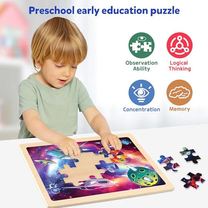 SYNARRY Large Space Planets Solar System Wooden Puzzles for Kids Gift Box(12.2 * 9.4 in), Puzzles for Toddlers 3-5, Puzzles for Kids Ages 4-6, Wood Toys Gifts for 3 4 5 Year Old Boy Girl