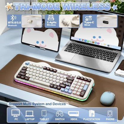 YUNZII C98 Cute Cake Wireless Mechanical Keyboard (Choco, Milk Switch) | 99 Keys with Number Pad, Hot Swap, PBT MOA Keycaps, BT5.0/2.4G/USB-C, Gasket Mount, Custom RGB Backlit for Win/Mac - color: Choco, size: Milk V2 Linear Switch