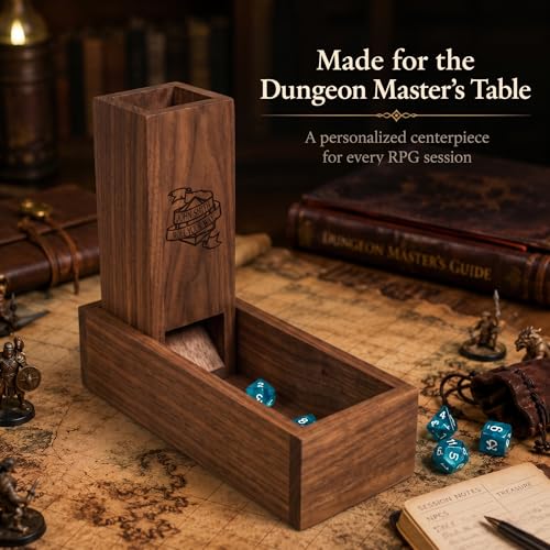 Personalized DND Gift – Custom Wooden Dice Tower with Tray, Engraved RPG Dice Roller, Dungeon Master Gift, Unique Gift for DND Player, Tabletop Gaming Accessory