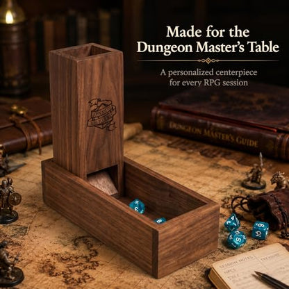 Personalized DND Gift – Custom Wooden Dice Tower with Tray, Engraved RPG Dice Roller, Dungeon Master Gift, Unique Gift for DND Player, Tabletop Gaming Accessory