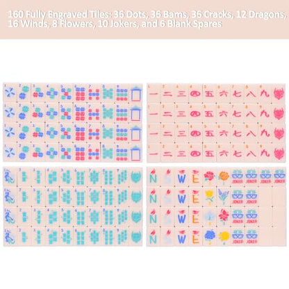 Jongyance American Mahjong Tile Set with Carrying Bag and Accessories, 160 Acrylic Engraved Mahjong Tiles for Beginners - color: Shell Pink