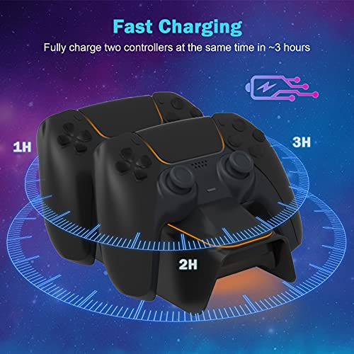 NexiGo Enhanced PS5 Controller Charger with Thumb Grip Kit, Fast Charging AC Adapter, DualSense Charging Station Dock for Dual PlayStation 5 Controllers with LED Indicator, Black - color: Black