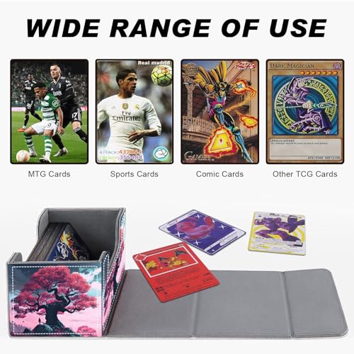 DEGDFSGRCard Game Storage Box for TCG MTG Commander Deck Box Organizer Trading Card CaseMagnetic Closure Creative Pattern Up to 200 Cards, A Large Tree In Pink - color: A Large Tree In Pink