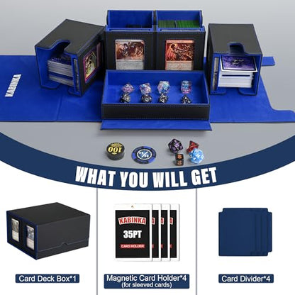 Kabinka MTG Commander Deck Box, Holds 400+ Double-Sleeved Cards | 5-in-1 Card Deck Box, Patented Design, Magnetic Detachable Card Case with Dice Tray, Fits Magic / TCG Cards (Black Blue) - color: Black Blue