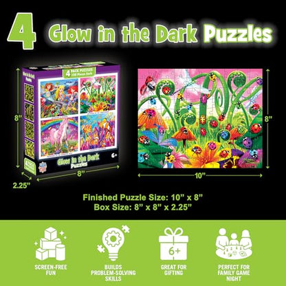 MasterPieces – Jigsaw Puzzle Set for Kids 6+ Years, 4-Pack of 100 Pieces, Educational and Fun Game, Purple Glow in the Dark Collection, Gift Idea for Children, 8" x 10 - style: Glow in the Dark V1