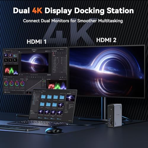TobenONE 19-in-1 Laptop Docking Station Dual Monitor,10 USB C/A,2×4K HDMI | Docking Station with Ethernet,PD 3.0, for Office & Home Multi-Screen Users, Fits Windows/HP/Dell Laptops (No Power Adapter)