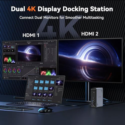 TobenONE 19-in-1 Laptop Docking Station Dual Monitor,10 USB C/A,2×4K HDMI | Docking Station with Ethernet,PD 3.0, for Office & Home Multi-Screen Users, Fits Windows/HP/Dell Laptops (No Power Adapter)