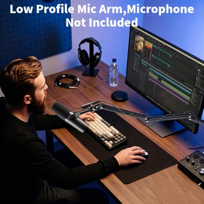 Mic Stand for Lightweight Mics,Microphone Boom Arm with Cable Management & 3/8" 5/8" Threads,Foldable for Streaming,Podcasting,Gaming