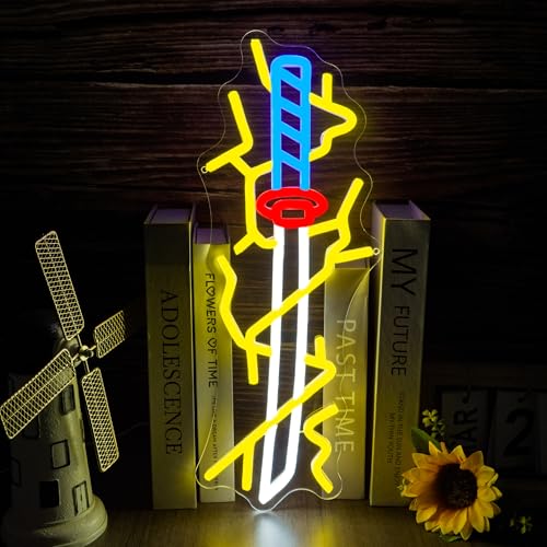 Anime Sword Neon Sign - LED Japanese Sword Wall Art for Anime Room Decor USB Dimmable Gaming Light Cool Anime Gift for Teenage Boys and Girls(6.5 * 16.4inch) - style: Anime Sword
