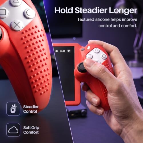 TNP Red Silicone Case Cover Skin Compatible with PlayStation Portal | Protective soft-grip shell for steadier handheld play; 1 flexible cover only, console and thumb grips not included - color: Red
