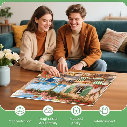 500 Piece Puzzles for Adults, Cozy Seaside Terrace Scene Jigsaw Puzzles with Dog and Cat, Relaxing 500 Piece Puzzle, Perfect for Family Time, Wall Decor, Gift for Adults, Seniors, 20.5 x 15 in - style: TERRACE