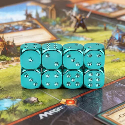 SIXPOINTS 8 Pieces 16mm 6 Sided Dice Set,Green Metal Game Dice Set, Standard D6 Dices for Yahtzee, Bunco or Teaching Math,with Portable Plastic Box - color: Green
