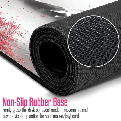 VNDL Large Japanese Gaming Mouse Pad, White and Red, Premium Non-Slip Anime Desk Pad for Office, Extended XL XXL Mouse Mat and Laptop Pad, Waterproof and Stiched Edges 31.5 x 15.7 in (mt2) - color: mt2