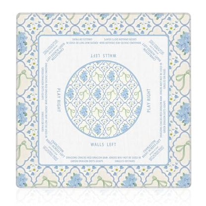 Coquette Green Bow Hydrangea Mahjong Mat 31.5"x31.5", Grandmillennial Floral Non-Slip Noise Reduction Gaming Mat for American Mahjong Poker Card Board Games Dominoes - color: Blue Floral