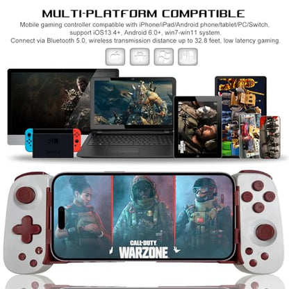 arVin Mobile Gaming Controller for Android/iPhone/iPad/Tablet/PC/Switch/PS3/PS4, Wireless Gamepad with Hall Effect Joystick/Turbo/6-axis Gyro/Vibration/Play Xbox Cloud Gaming/PS Remote Play/Steam Link - color: White&Red, size: Standard Version(D6)