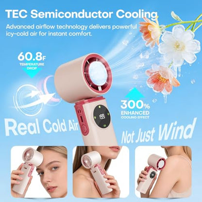 6000mAh Portable Handheld Fan with Ice Cooling, 199 Levels Stepless Speed, 20H Long Battery Life, 20000RPM Turbo Fan Rechargeable Personal Mini Fan for Travel, Outdoor, Makeup (Pink) - color: Pink