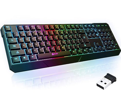 KLIM Chroma Wireless Keyboard – RGB Backlit Gaming, Rechargeable Battery, PC Keyboard, Durable & Water-Resistant, Compatible with PS4, PS5 & Mac - Black - color: Black