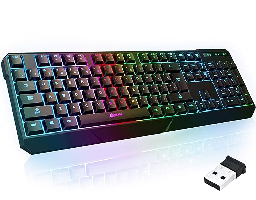 KLIM Chroma Wireless Keyboard – RGB Backlit Gaming, Rechargeable Battery, PC Keyboard, Durable & Water-Resistant, Compatible with PS4, PS5 & Mac - Black - color: Black