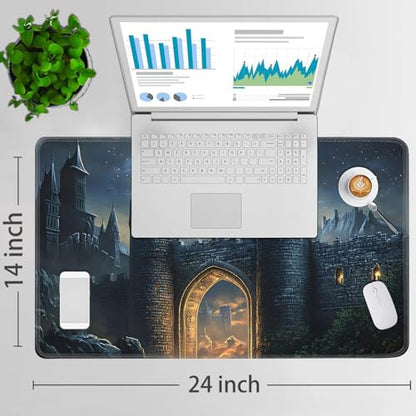 for MTG Game Playmat - 24 x 14 inches with Dices and Storage Bags, Non-Slip Base for TCG and Board Game Card Mats, Trading Card Games Mat, Night Castle Gates Pattern Collectible Card Playmats - color: Jv-playmat-p7-1-g199