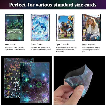 DEDC MTG Card Sleeves 200CT (Firework+Broken Stone) Holographic Front & Matte Finish Back Smooth Shuffle Standard Size 4 Mil Tear Resistant Art Cards Sleeve for Magic The Gathering - style: Front Holographic Back Black Matte